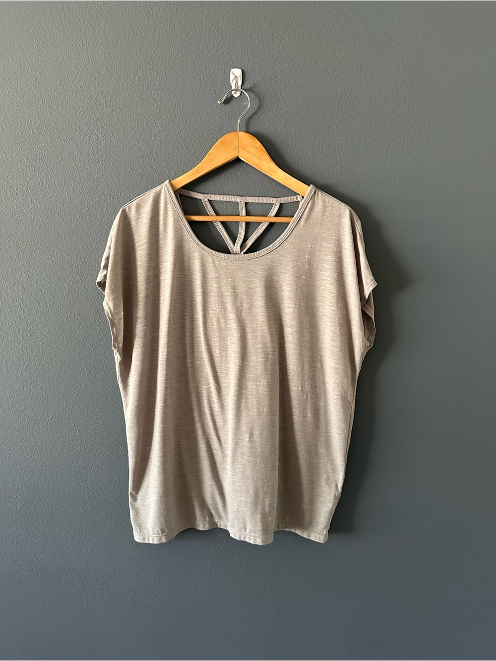 Relaxed Short Sleeve Tee with Strappy Back - Taupe